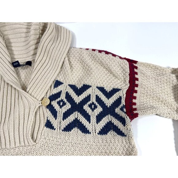 Chaps Womens Knit Sweater Beige Shawl Collar Nordic Cabincore Lodge Size Large L - Picture 10 of 16